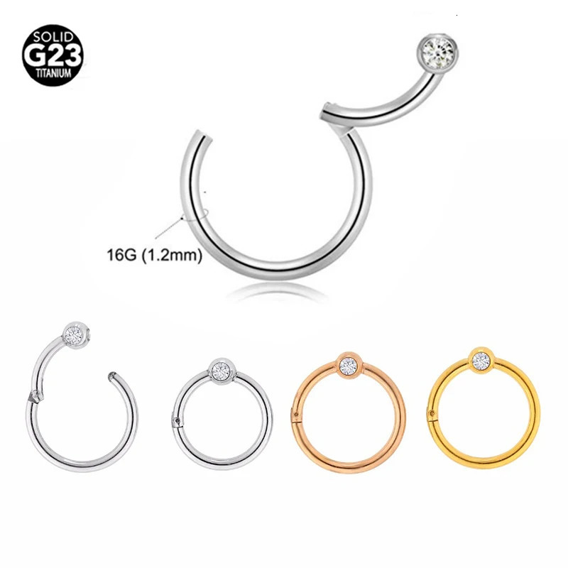 1Pc G23 Captive Bead Clicker Ring Gems Seamless Hinged Segment Ring Clicker Cartilage Nose/Lip Hoop Rings Septum 16G 250103