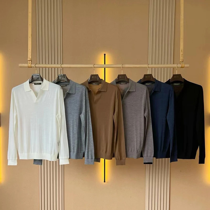 High quality mens autumn/winter style lapel knitted sweater business casual long sleeved polo shirt 250103