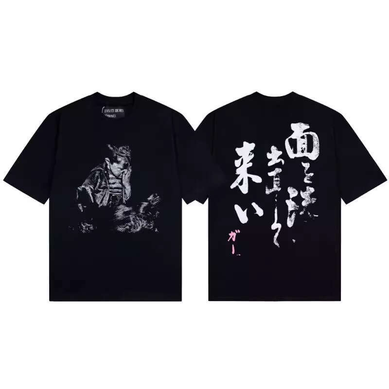 New Melancholic Rich Second Generation Alphabet Portrait Printed Loose Casual Short sleeved T-shirt Brand Men's and Women's Trendy