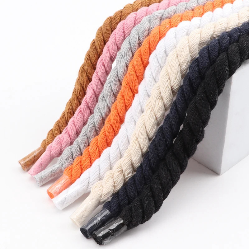 Quality Round Shoelaces Handwoven 1CM Shoelace Threestrand Cotton Rope Solid Color Bold Twist Decoration Shoe Laces 250106