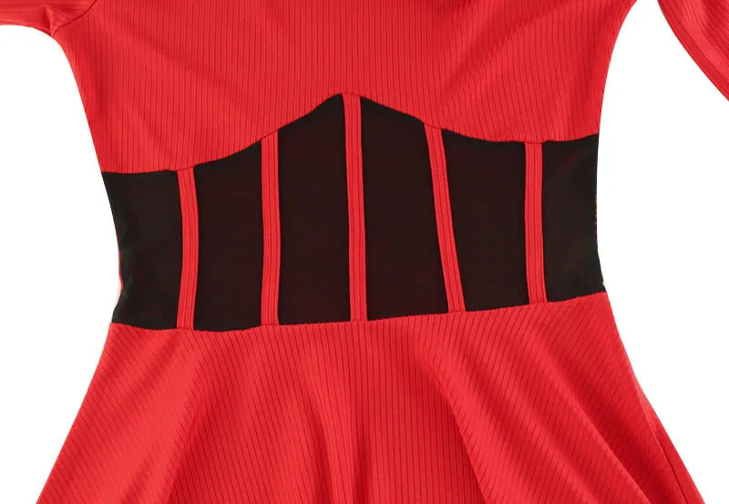 Ahagaga Fashion Solid Womens Mini Dresses ALine Knitted Sheer Slim Fit Long Sleeves Bodycon ONeck Party Streetwear Vestidos 250103