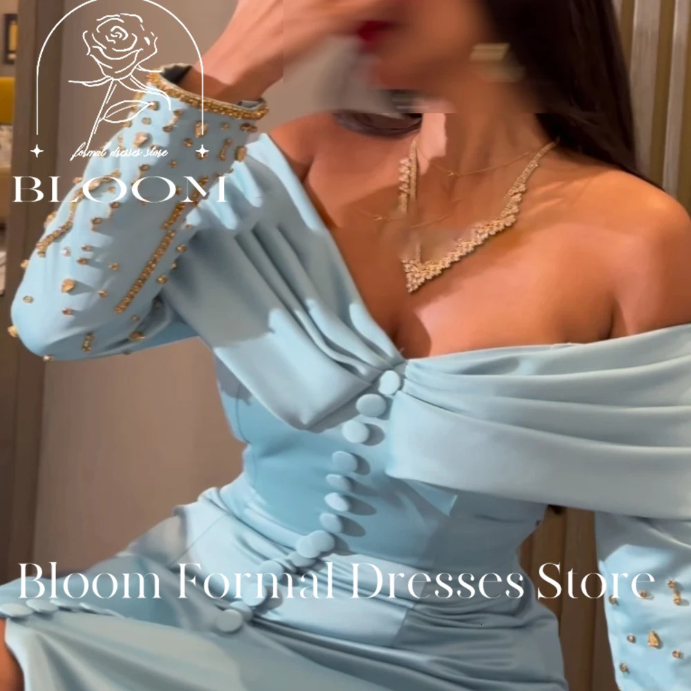 Bloom Customized Shoulder Ball Dress Gold Bead Long Sleeve Button Formal Evening Dress Wedding Party Dress 250103