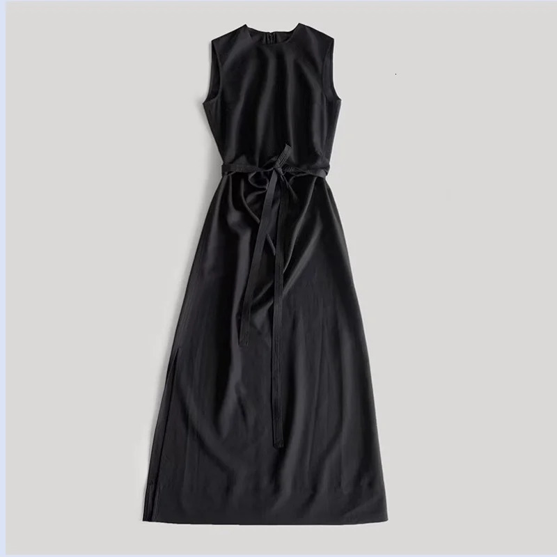 early spring viscose linen water ripple pleated lace up waist length dress 250103