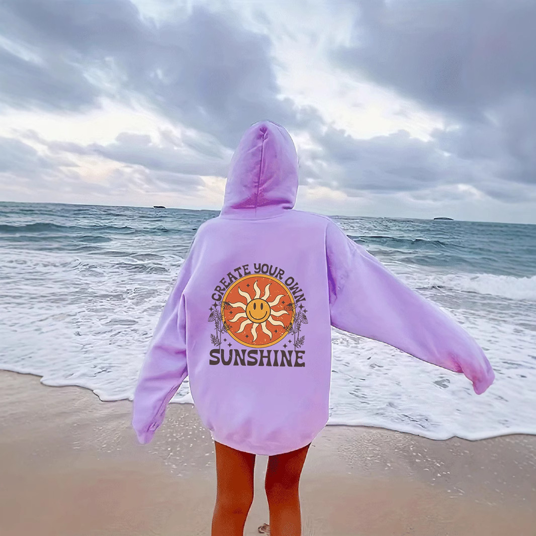 European Style Off Shoulder Sleeves S - --5XL Women's Fleece Hoodie Plain Letter Printed Kangaroo Pocket