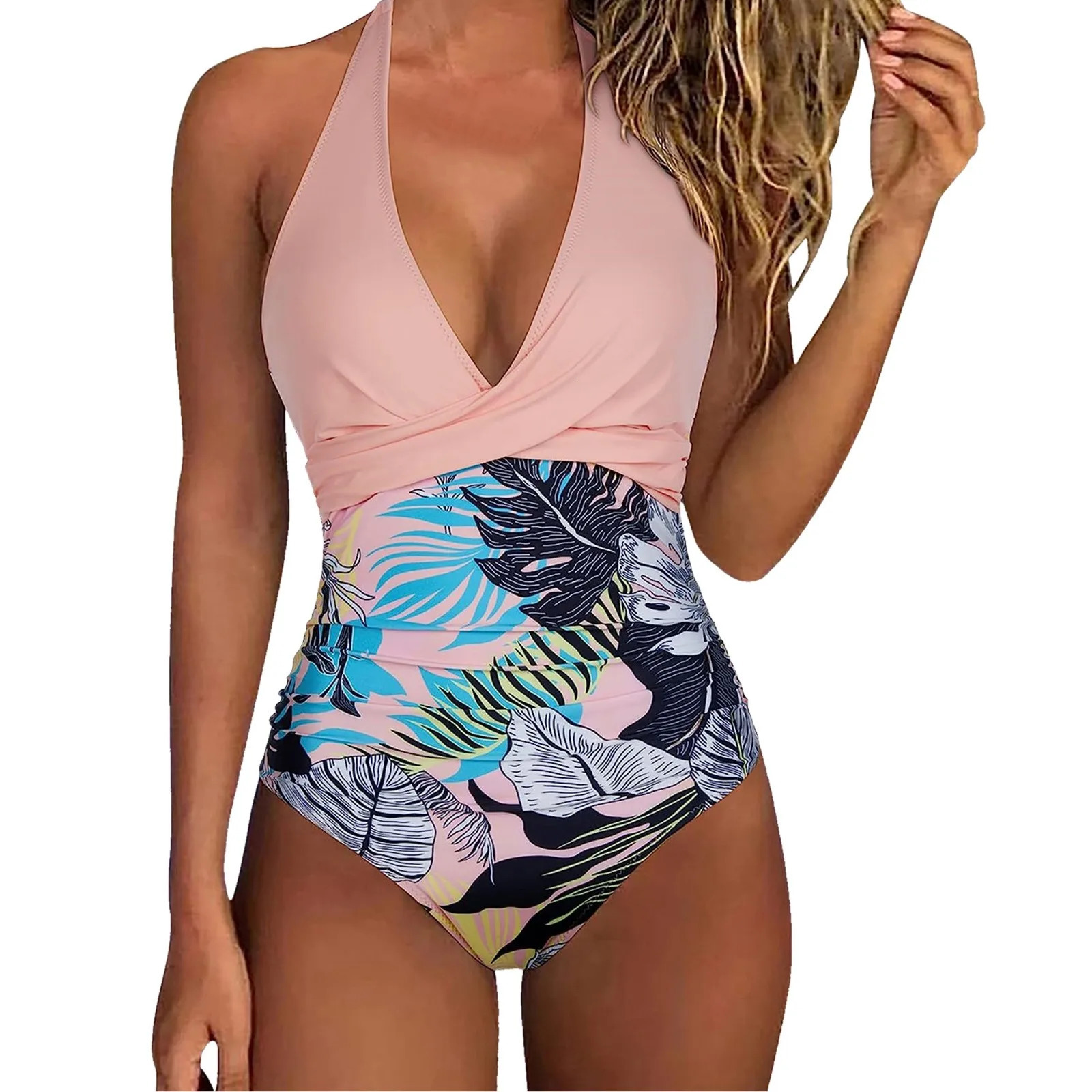 Tummy Control Onepiece Swimsuit Female Backless n Halter Beachwear Womens Swimwear Bathing Suit 250106