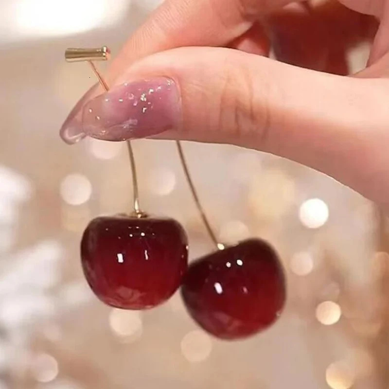Small Fresh Sweet Lovely Cherry Cherries Earrings Pendant Fruit Red Charm Jewelry 250103