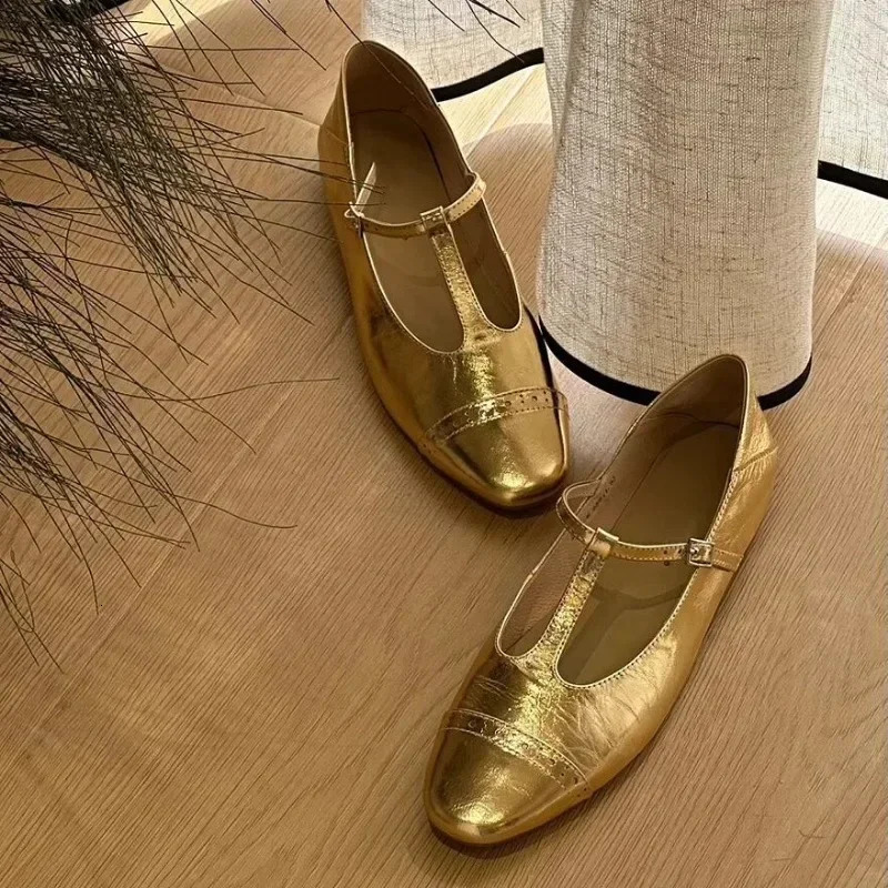 Womens Flat Shoes 2024 Spring and Autumn Square Toe Shallow Buckle Womens Shoes Solid Color Casual Office Lolita Shoes 250106