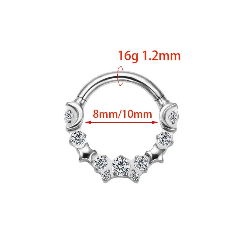ASTM F136 Star Moon with Zircon Clicker Piercing 16G Septum Hoop Nose Ring Tragus Helix Daith Hinged Earrings 250103