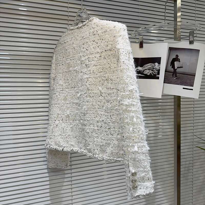 DEAT Women's Fashion Wer Pin Single Breasted Tweed Edge Jackets Pockets Quilted Short Coats Female 2024 Winter New 11A01886