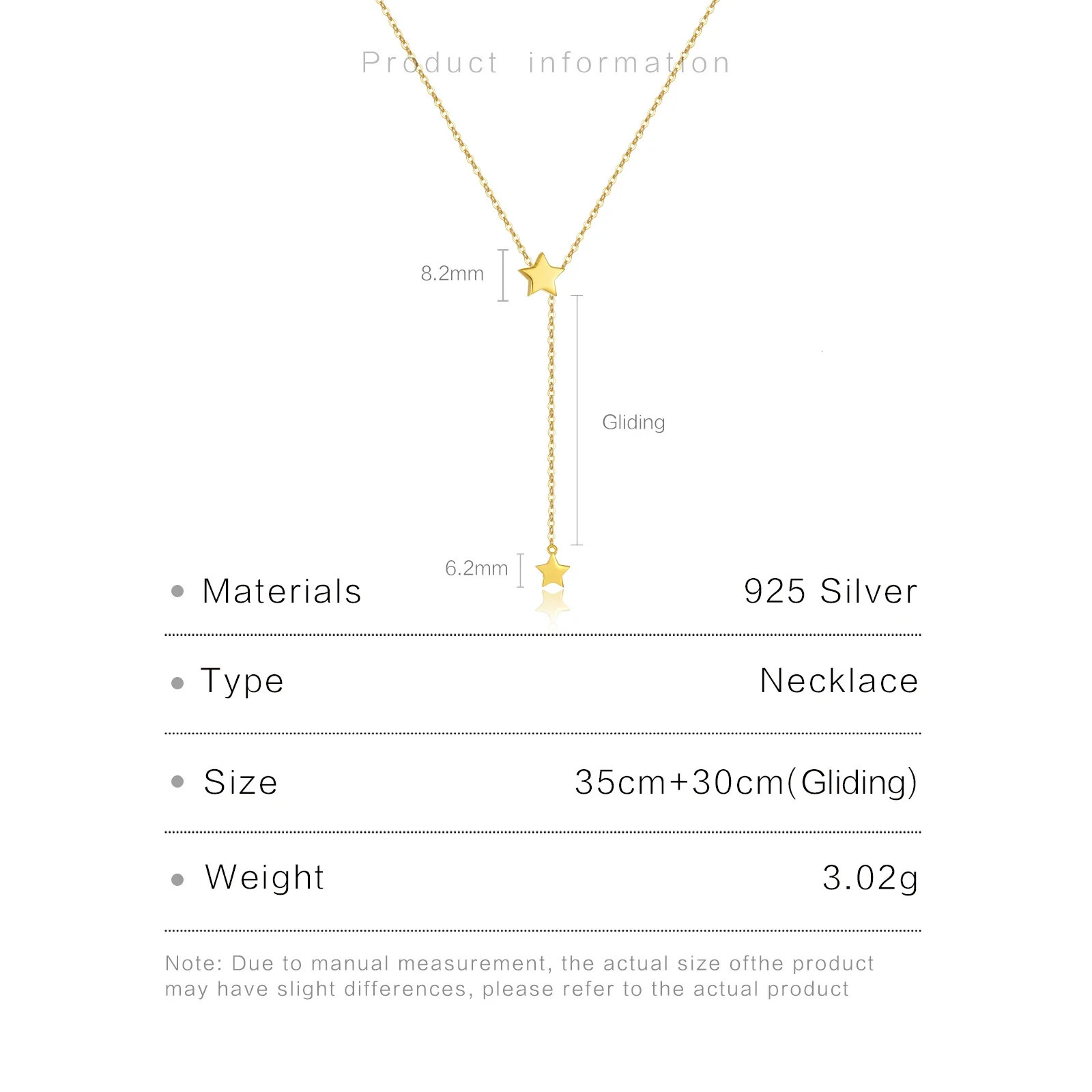 ANDYWEN 925 Sterling Silver Gold Plain Star Pendant Adjustable Chain Slide Necklace 2024 Women Fine Jewelry 250106