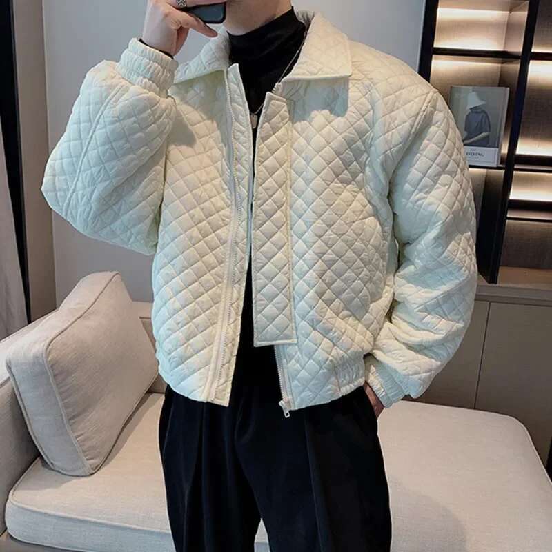 Winter Men's Trend Thickened Padded Jackets Lapel Loose Short Argyle Coat Bomber Jacket Youth Streetwear Chaquetas Hombre
