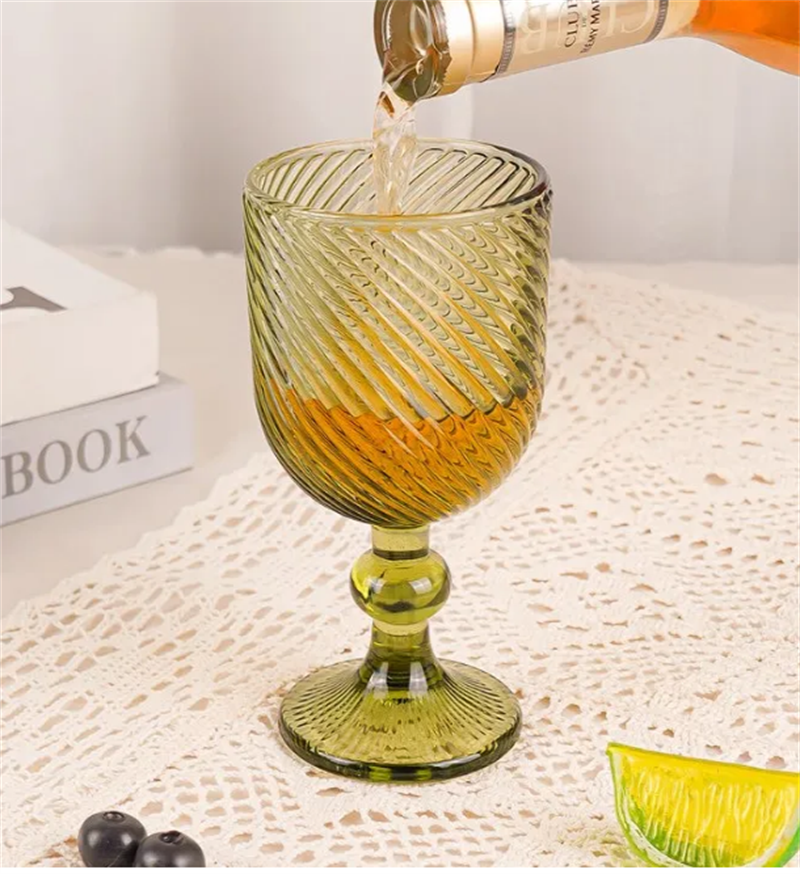 Factory Wholesale Embossed Colored Glass Wine glasses European Juice Glasses Wine Goblets Wedding Decoration Cups 240ml