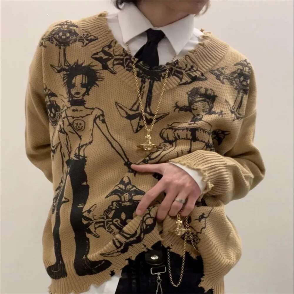 Autumn And Winter New Dark Retro Knitted American Street Trend Y2k Round Neck Loose Hooded Sweater