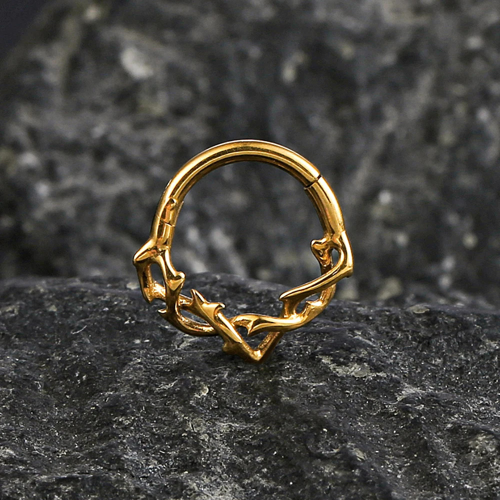 Gracezoe 1PCS ASTM F136 G23 Crown Thorns Nose Rings Septum Clicker Earrings Cartilage Tragus Helix Piercing Jewelry 250103