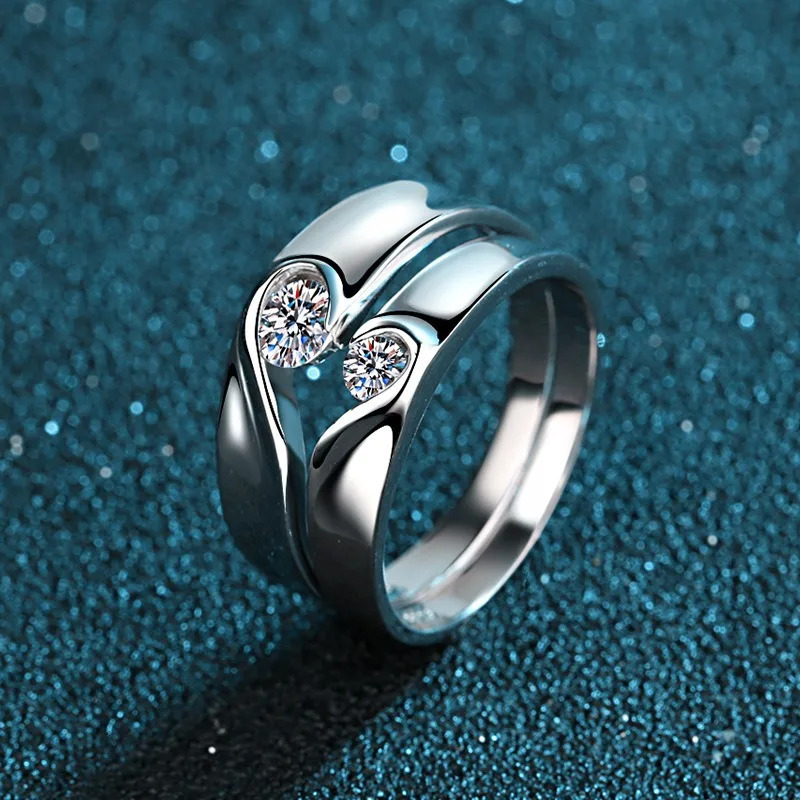 Na 2pcs/set 925 Sterling Silver Women Men Couple Sets Ring VVS1 Couples Matching Heart Rings Engagement Jewelry 250103