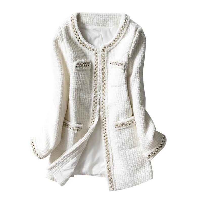 New Women In The Spring And Autumn Winter Coat New Tweed Han Edition Small Wind Socialite Long Little White Lady