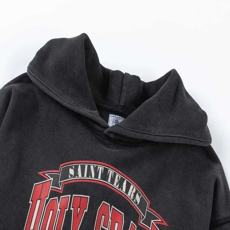 Men's Hoodies Sweatshirts Oversize Blk Washed Saint Holy Grail Hooded Hoodie Men Women Hip Hop Cuff Loose Sweatshirts Pullover J250109
