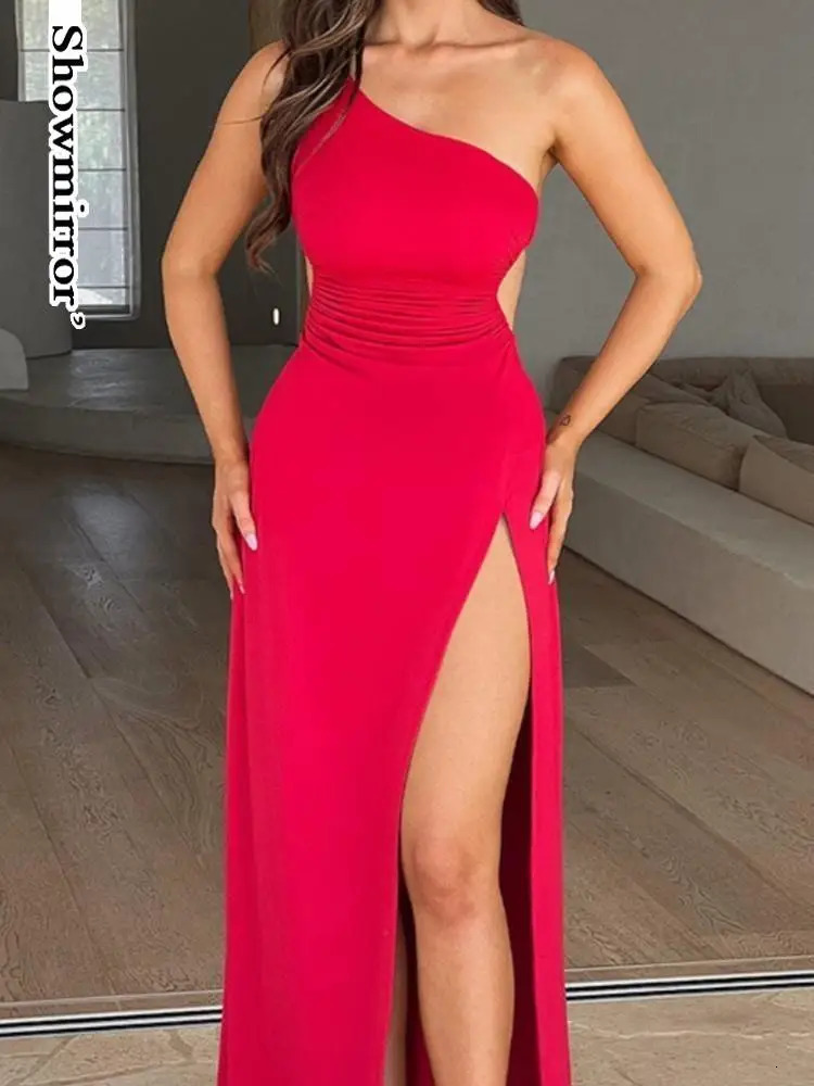 Elegant Evening Dresse One Shoulder Maxi Dress Club Party Ruched Dres Outfits Sexy Backless Tie Up Dresses Vestido Robe 250103