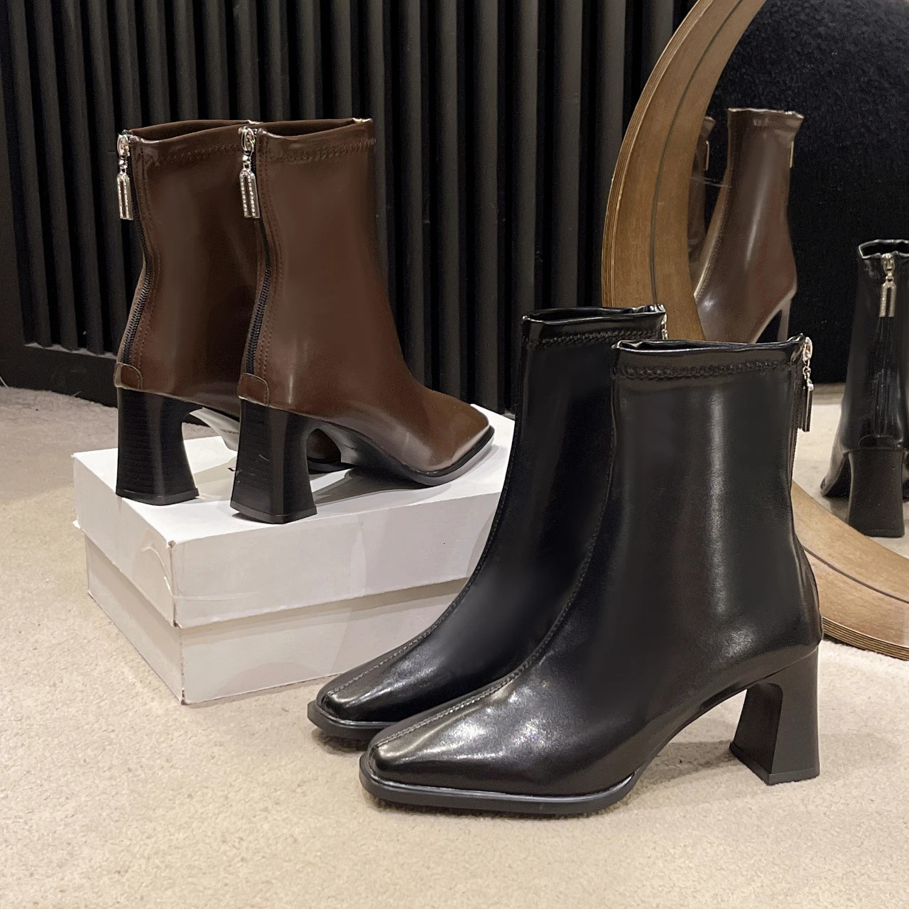 High Quality High Heel Boots Women Leather Winter Boots Women Comfortable Warm Fur Women Ankle Boots Shoes Black Brown D159 250106