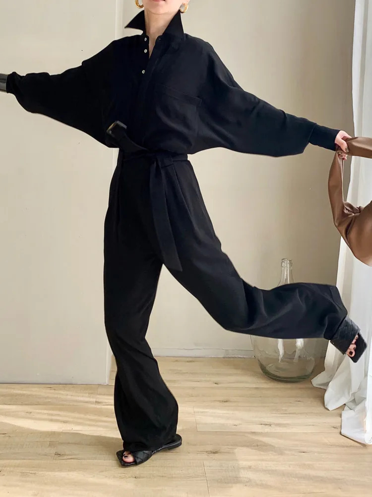 EWQ Elegant Temperament With Bandage Jumpsuits Long Sleeve Big Pocket Fashion Office Lady Jumpsuit Autumn Winter 16U4460 250103