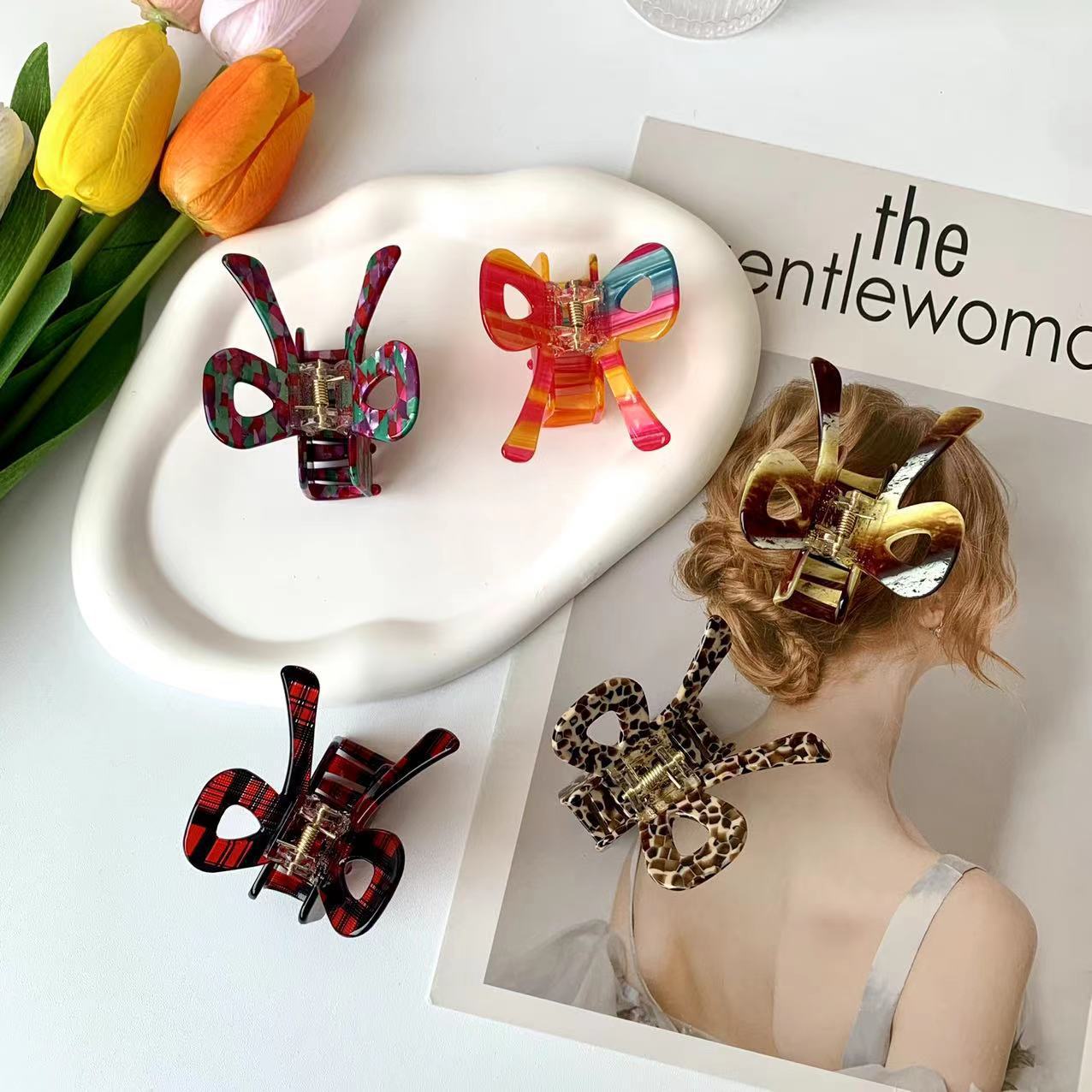 Rigorous selection of colorful bow acetate scrunchies cute butterfly hair clips rainbow color super female shark clip hair accessories premium sense