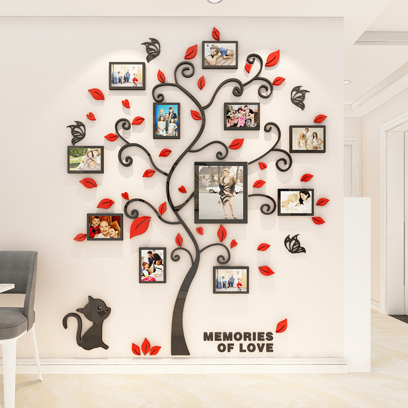 3D Acrylic Mirror DIY Frame Living Room Art Home Decor Family Photo Tree Wall Stickers H260306