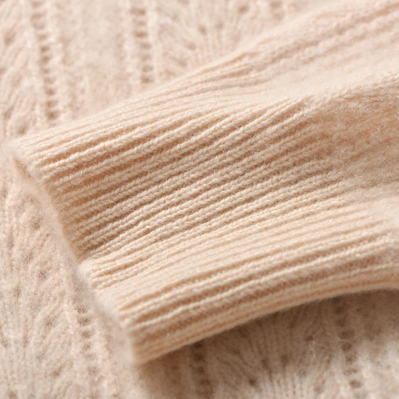 Cashmere Pullover Sweater AutumnWinter Casual Hollow Knit Loose Round Neck Ladies Tops Thickened 100% Pure Wool Blouse 250103