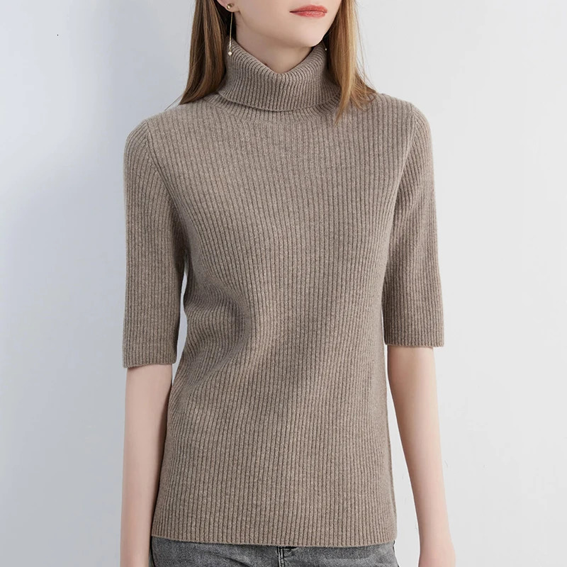 Sweater for Women Knitwears Turtleneck Tops 100% Wool Short Sleeve Pullover Spring Cashmere Knit Clothes Korean Fashion y2k 250103