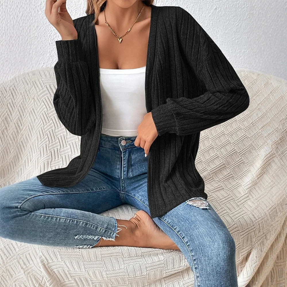 Mia Muse Womens Knit Cardigan Autumn Winter Daily Basic Solid Color Long Sleeve Opean Stitch Casual Coats 250103