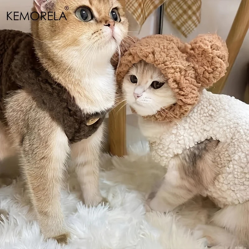KEMORELA Cute Warm Cat Vest Lamb Wool Cat Clothes For Autumn And Winter Pet Clothing For Cats And Dogs 250106