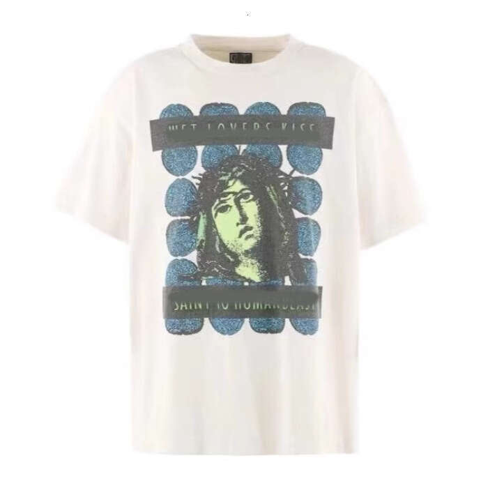 New hip-hop fashion brand washed old graffiti loose versatile round neck short sleeved T-shirt for both men and women