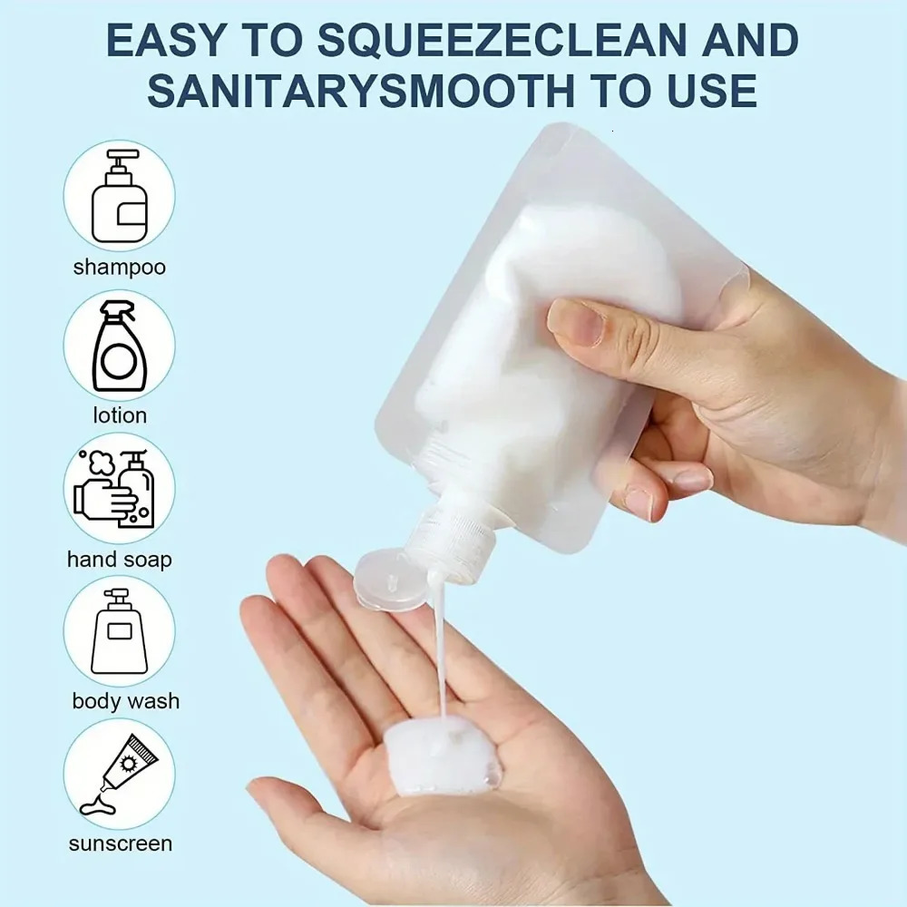 10 PCS 3050100ml Travel Size Empty Squeeze Bags Lotion Dispensing Reusable Liquid Leakproof Shampoo Cosmetic Storage 241226