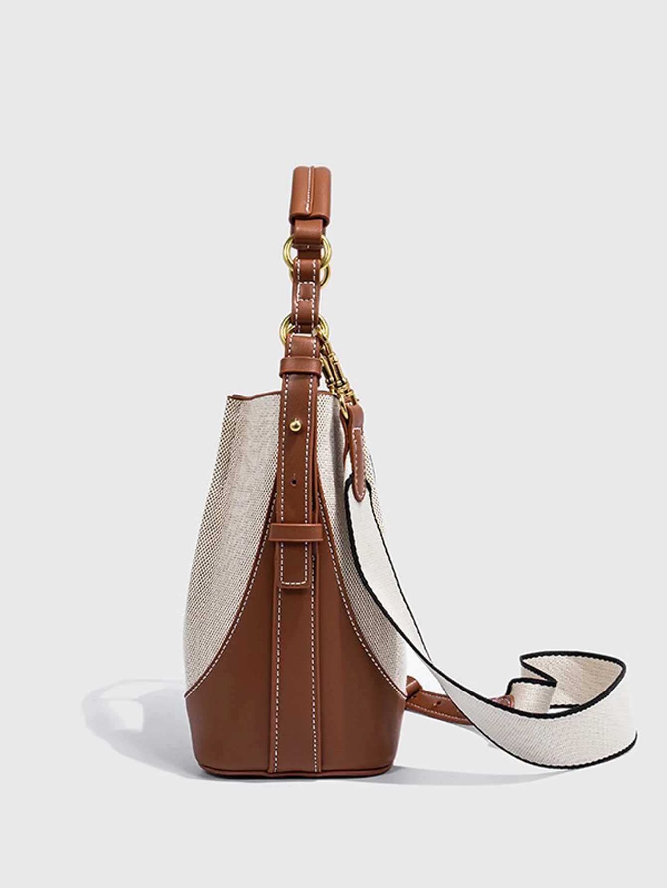 Womens Bag 2024 New Large Capacity Wide Shoulder Strap Single Shoulder Handbag with Bundle Mouth Handheld Crossbody Bucket BagC250106