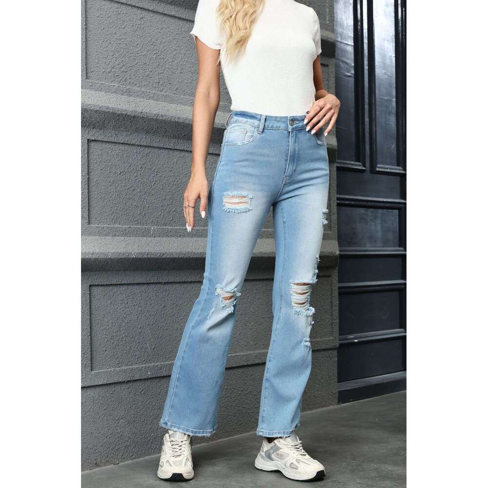 Women's Wear Street Pants New High Waisted Slim And Perforated Flared Jeans For Women