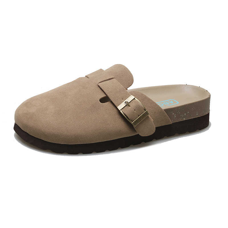 2025 slides slippers clogs British style thick soled slippers for women new spring and summer with toe cover and buckle strap for casual lazy shoes
