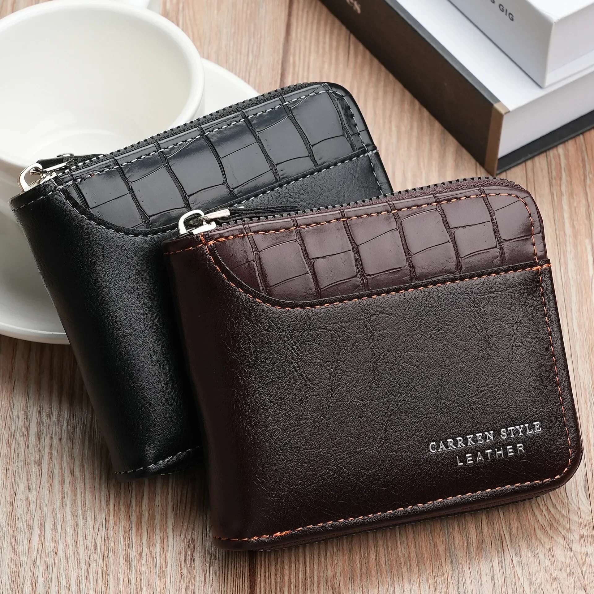 Leather Men's Wallet Mens Purse Male Zipper Card Holders With Coin Pocket Rfid Wallets Gifts For Men Money Bag