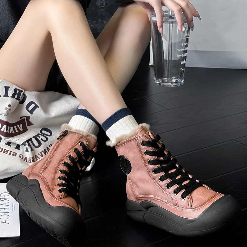 AIYUQI Winter Shoes Women Fashion Platform Board Shoes Women's Retro Warm Women's Ankle Boots