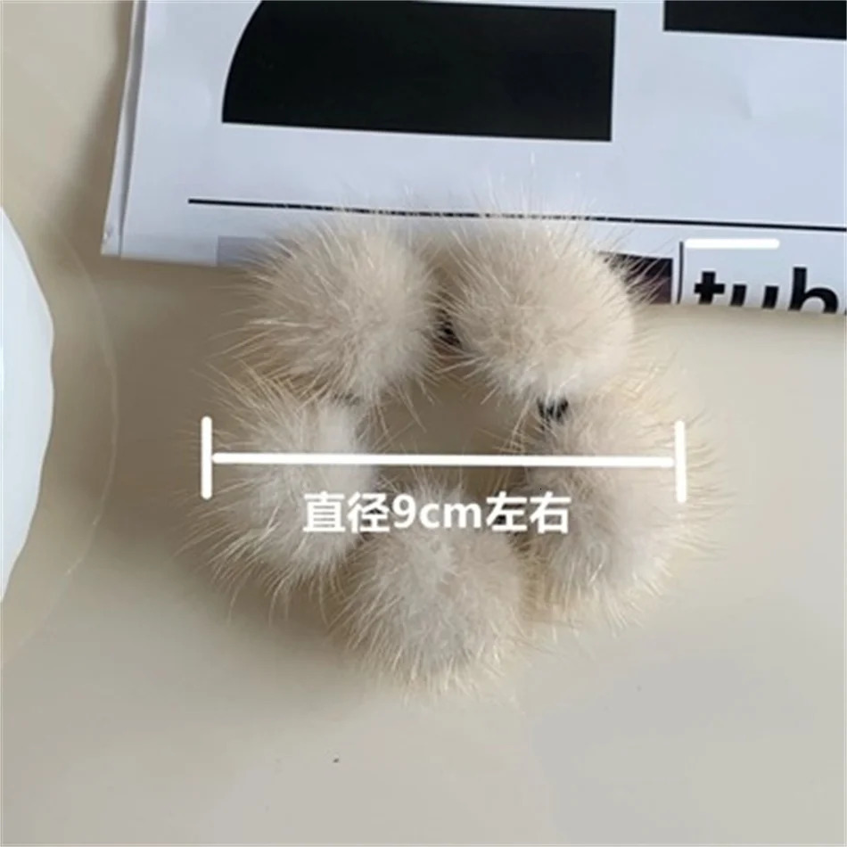 Fsahion Soft Hair Scrunchies Women Mink Fur Ball Cute Plush Elatic Hair Rope Rubber Band Ponytail Holder Headband Accessories 250106