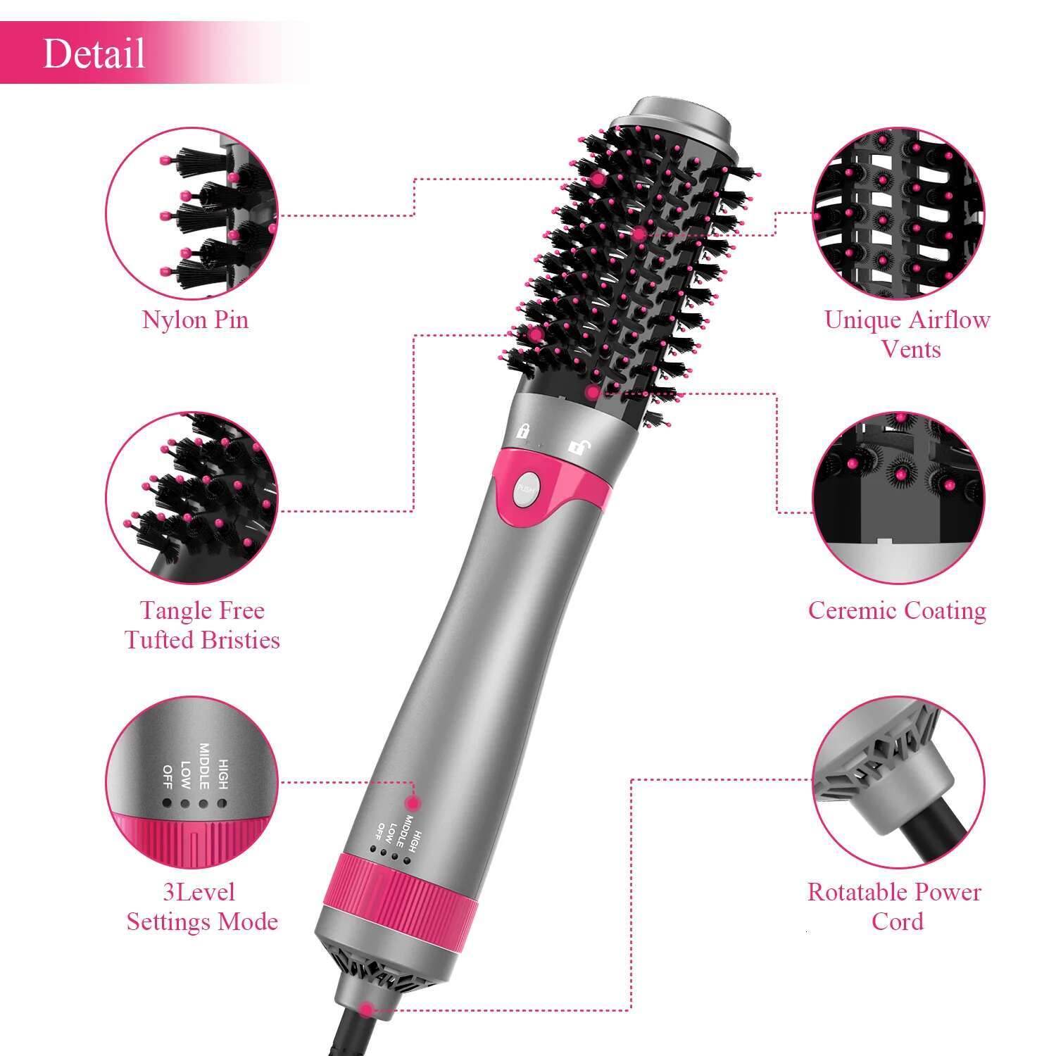 Interchangeable Multifunctional And Blower For Hot Air Brush Straightening hine Curg Styg Hair Dryer