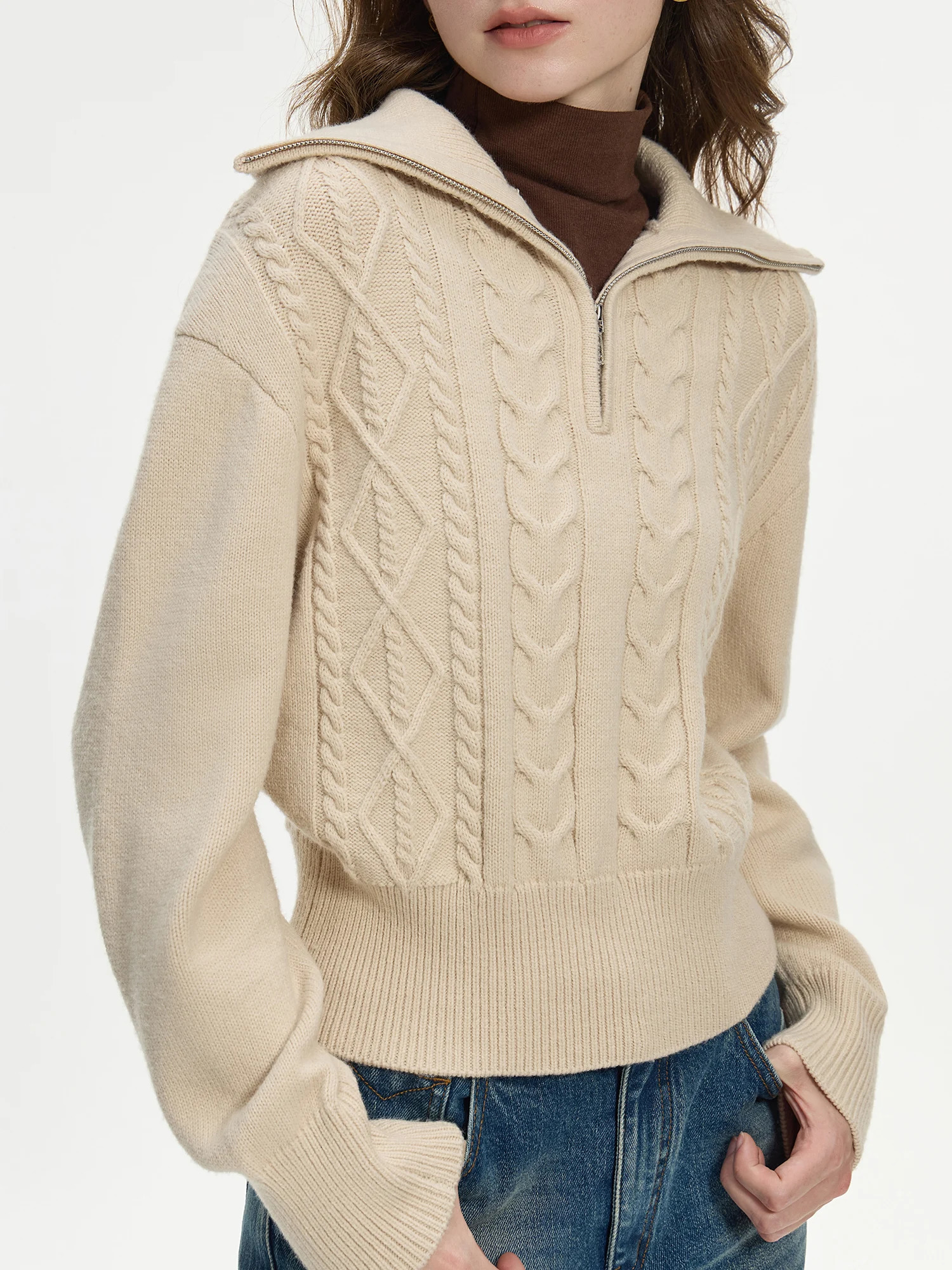 FSLE 93% Wool Vneck Chic Pullover Two Color Sweater For Women Autumn Winter Design Twisted Flower 24FS14396 250103