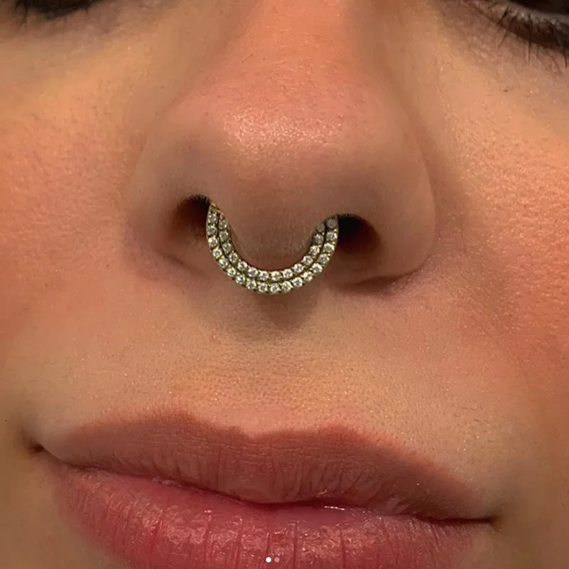G23 Ear Cartilage Earring Earlobe Piercing Two Rows CZ Zircon Paved Nose Rings Hoops Nipple Lip Clicke Ring Jewellery 250103