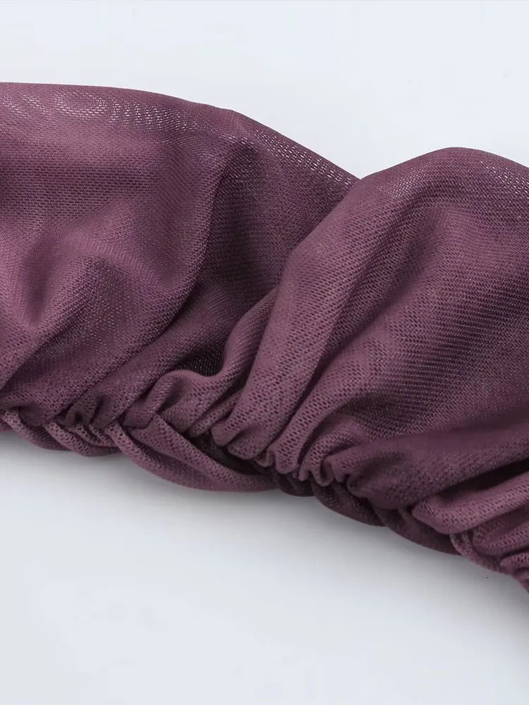 TRAF Print Tulle Dress Woman Pleated Long Dresses For Women Fashion Sleeve Bodycon Midi Womens Party 250103