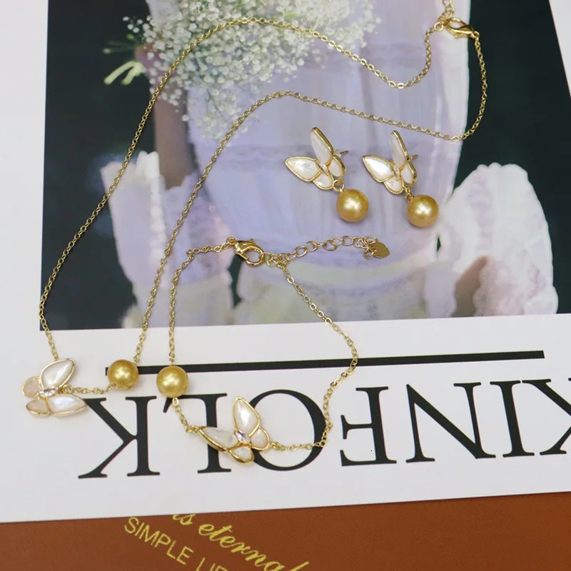 Freshwater Pearl Womens Autumn Korean-Style 8-9/9-10mm Shell Butterfly Necklace Bracelet earring Pendant Case 250102