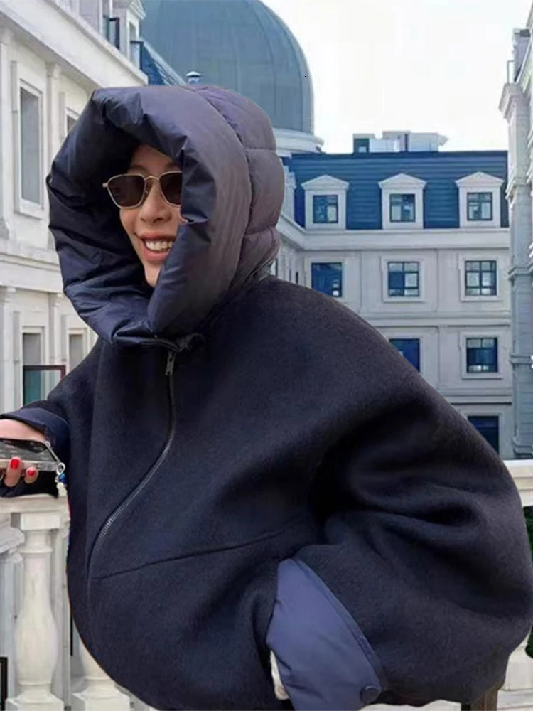 Zipper Panelled Womens Jackets With Hoodies Casual Drawstring Long Sleeved Jacket Female Autumn Winter Short Loose Outwear Tops 250103