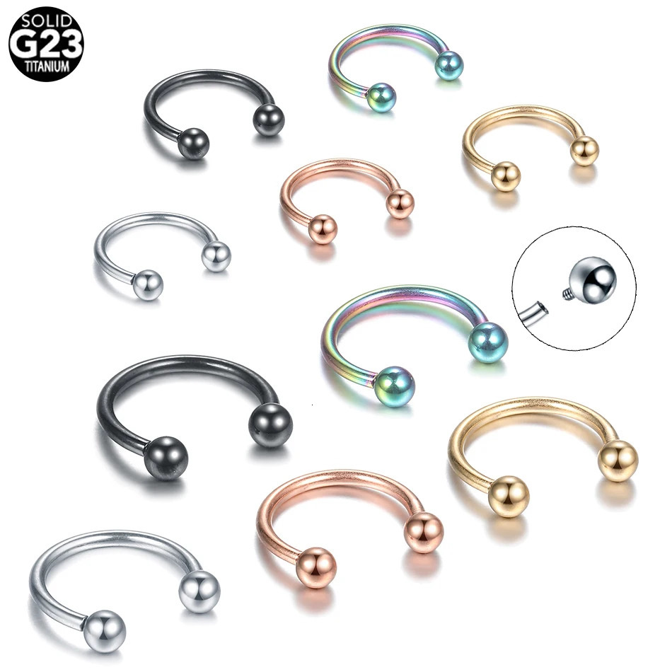 10Pcs/lot G23 Internally Thread Ball Horseshoe Ring Piercing Ear Tragus Eyebrow Lip Ring Nose Hoop Septum Body Jewelry 250103