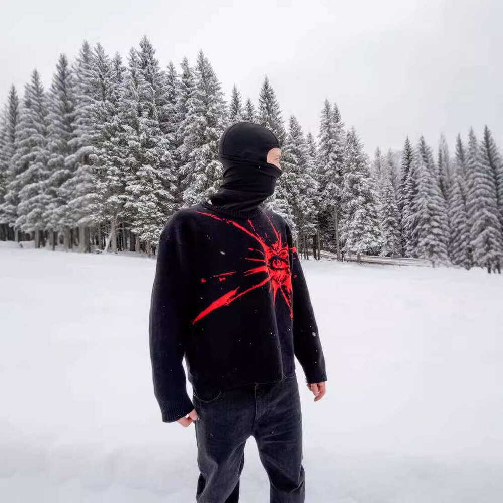 Knitwear Anime Jacquard Pattern Round Neck Long Sleeve High Street Loose Sweater Dark Style