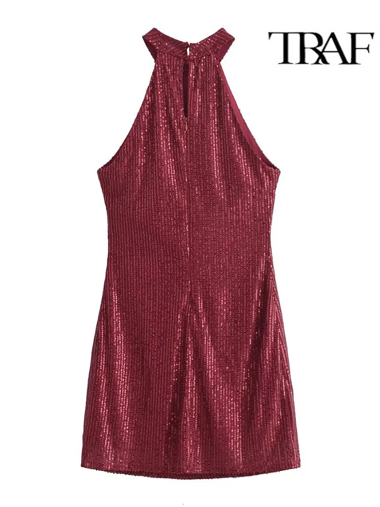 TRAF Womens Fashion Glitter Mini Dress 2025 Sexy Backless Evening Dress Elegant Womens Clothing 250103
