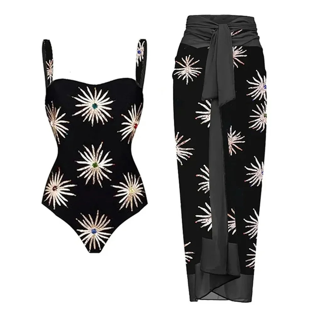 High Quality Print One Piece Swimsuit with Skirt Women Swimwear Sexy Bathing Suit Monokini Beach Bodysuit Beach Wear 250106