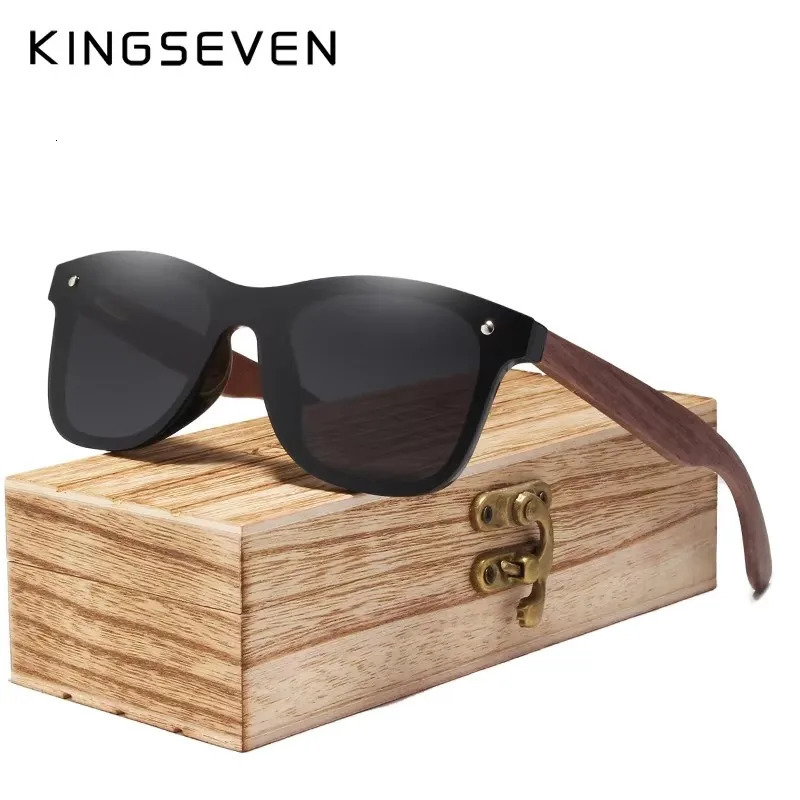 KINGSEVEN UV400 Sunglasses For Men Polarized Walnut Wood Handmade Sun Glasses High Quality Protection Women Eyewear Gafas 250106
