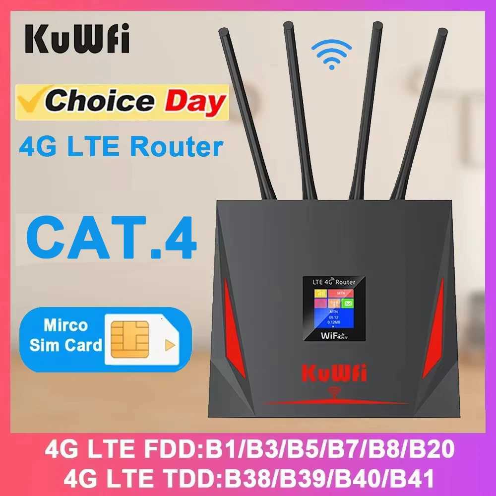Routers KuWFi 4G LTE router 300Mbps wireless Wi Fi CAT4 LTE router with RJ45 port Sim card slot home high gain external antenna Q250106